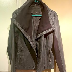 Black Faux Leather Jacket with diagonal zipper